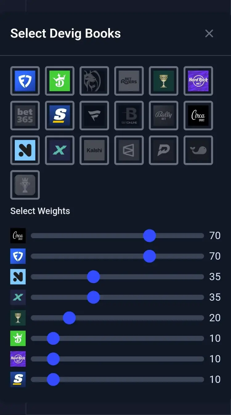 Devig settings and weights