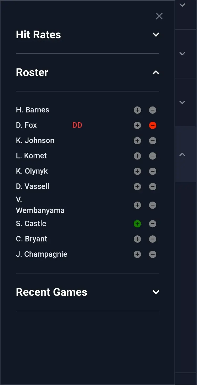 Roster and teammate filters view